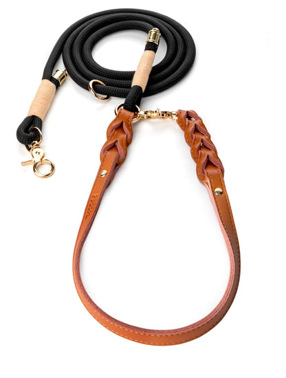 Ppoopal 7-in-1 Premium Leather Dog Leash Adjustable Hands Free Leash 7FT Heavy-Duty Slip Lead for Medium & Large Dogs Durable Waterproof Design for Training
