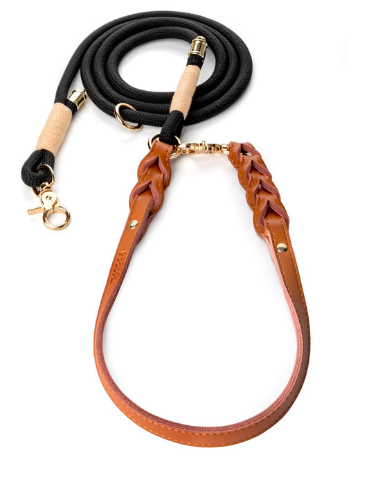Ppoopal 7-in-1 Premium Leather Dog Leash Adjustable Hands Free Leash 7FT Heavy-Duty Slip Lead for Medium & Large Dogs Durable Waterproof Design for Training