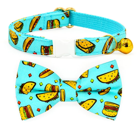 Taco Cat Collar Bow Tie Breakaway Collar Wedding/Birthday Cat Accessories Adjustable Bowtie Removable Jingle Bell